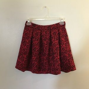 Pleated Red Skirt With Black Velvet Detail
